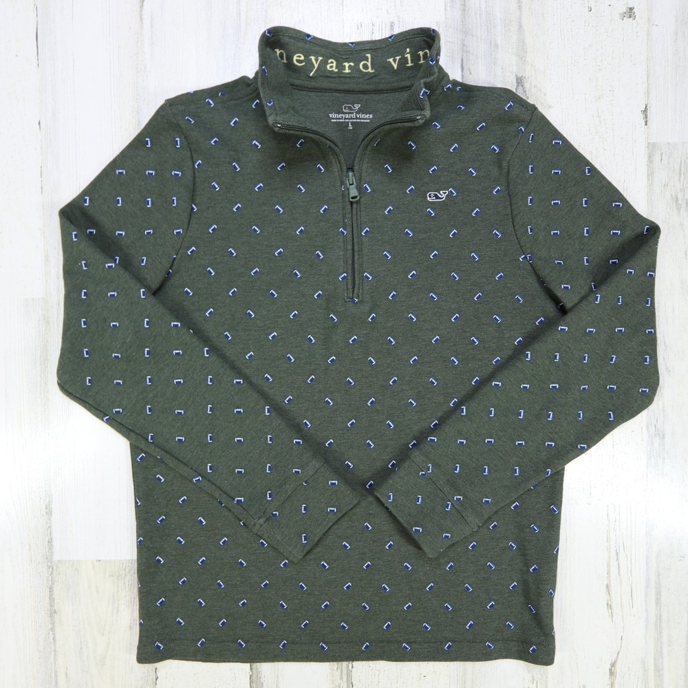 Vineyard Vines Sweater Youth Boys Large Saltwater 1/4 Zip Football Print